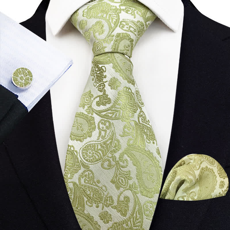 Set di 3 cravatte esotiche Paisley da uomo - GialloVerde - image 7