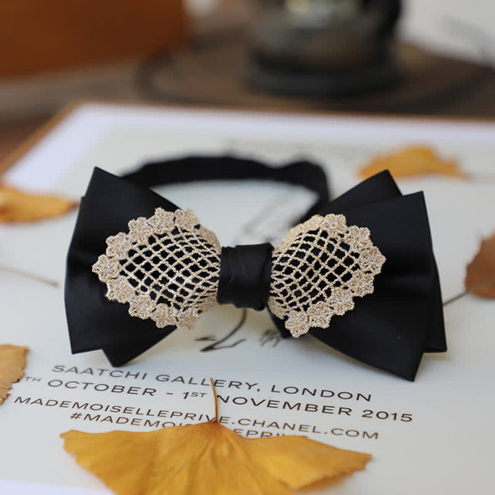 Papillon elegante in pizzo floreale da uomo - Nero - image 2