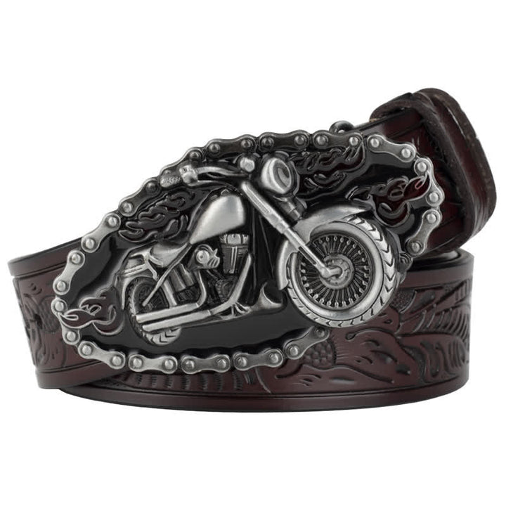 Cintura da motociclista in pelle punk rock da uomo - Caffè / Argento - 46 - image 8