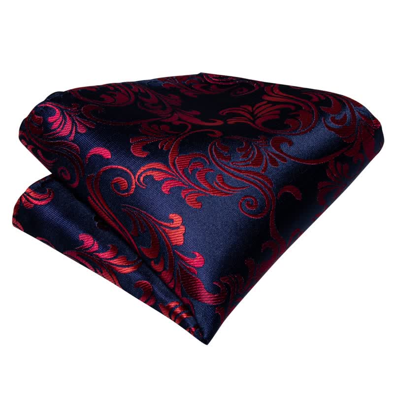Set di 2 fazzoletti da taschino con papillon floreale rosso e blu navy da uomo - image 2